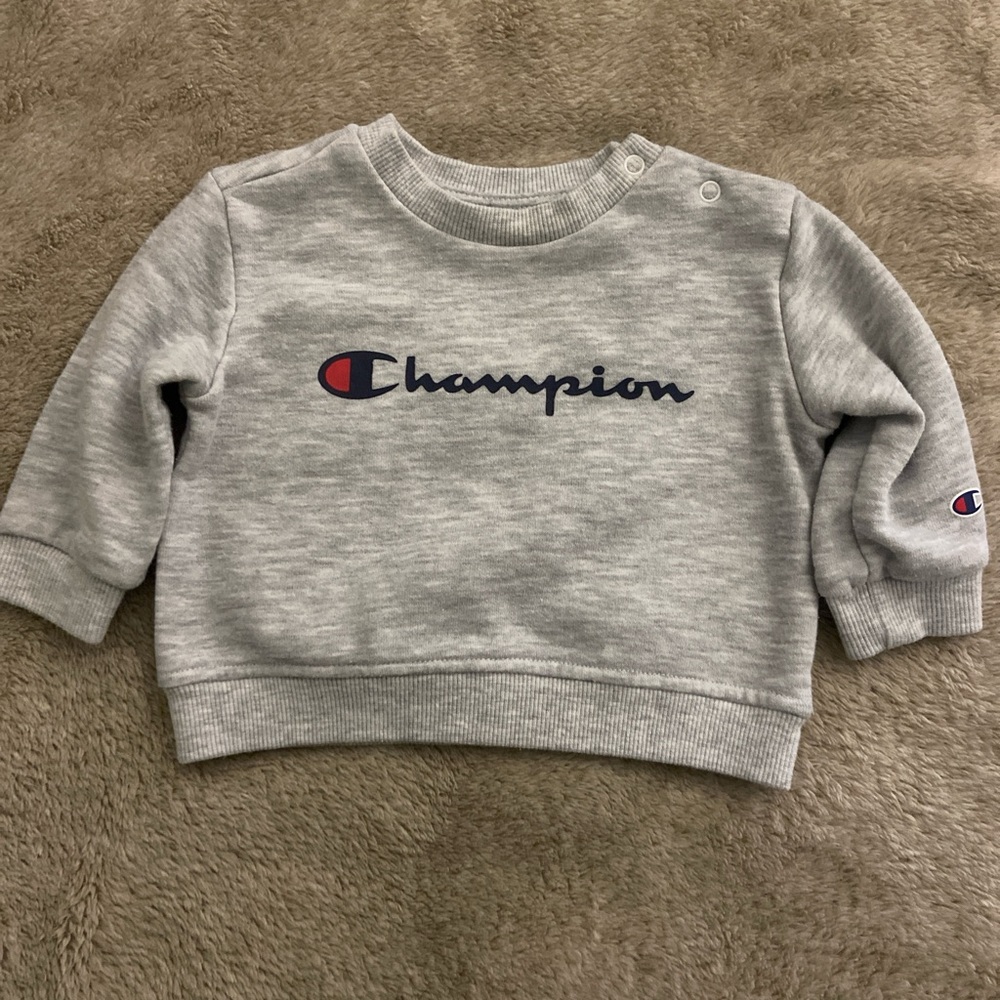 Champion Kids Light Gray Crewneck Sweatshirt with Logo
